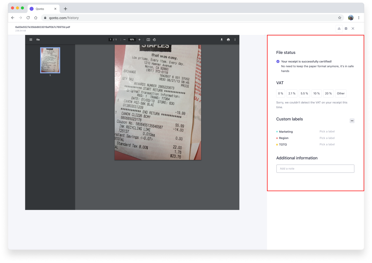 Missing transaction information