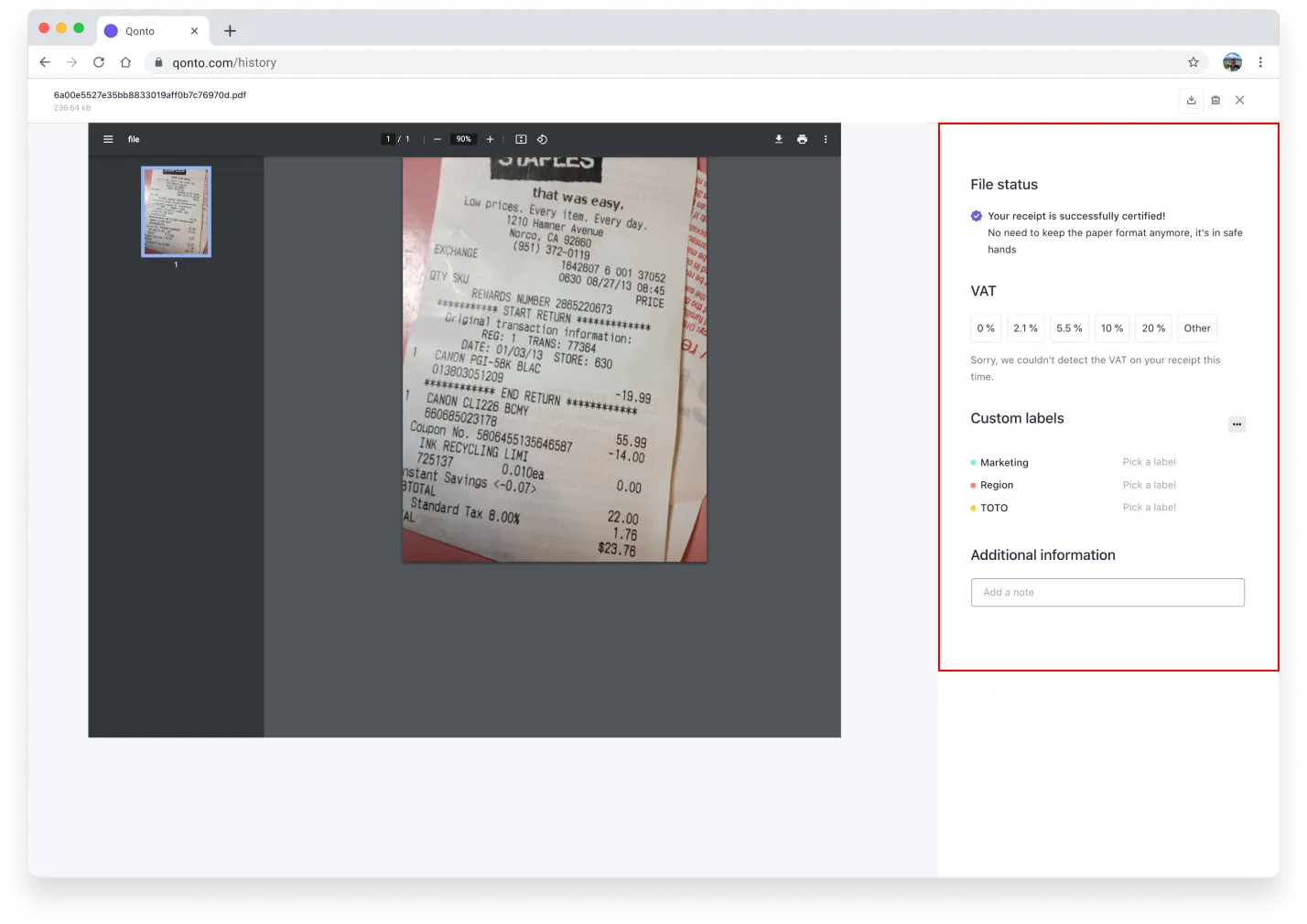Missing transaction information