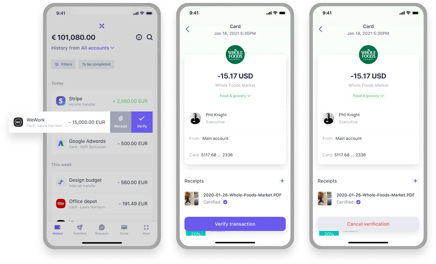 Transaction review interface